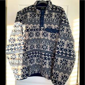 Orvis Snap Sherpa Men's Gray & Blue Fleece Pullover Jumper Sweatshirt Size XL